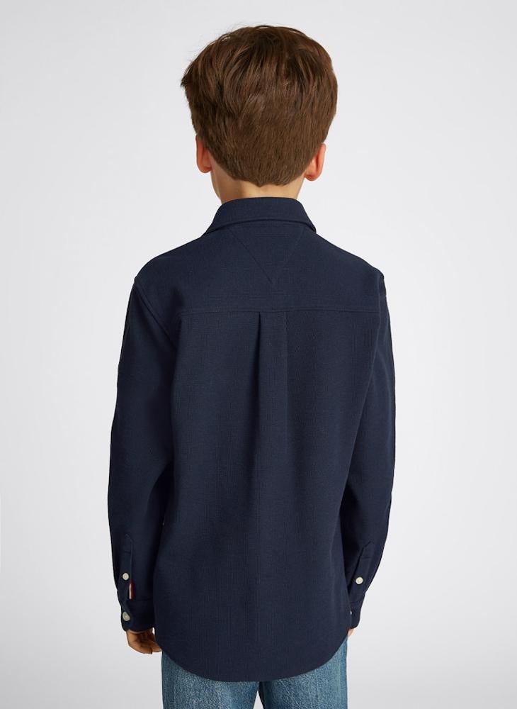 TOMMY HILFIGER Youth Micro Waffle Long Sleeve Regular Shirt  - Image 2