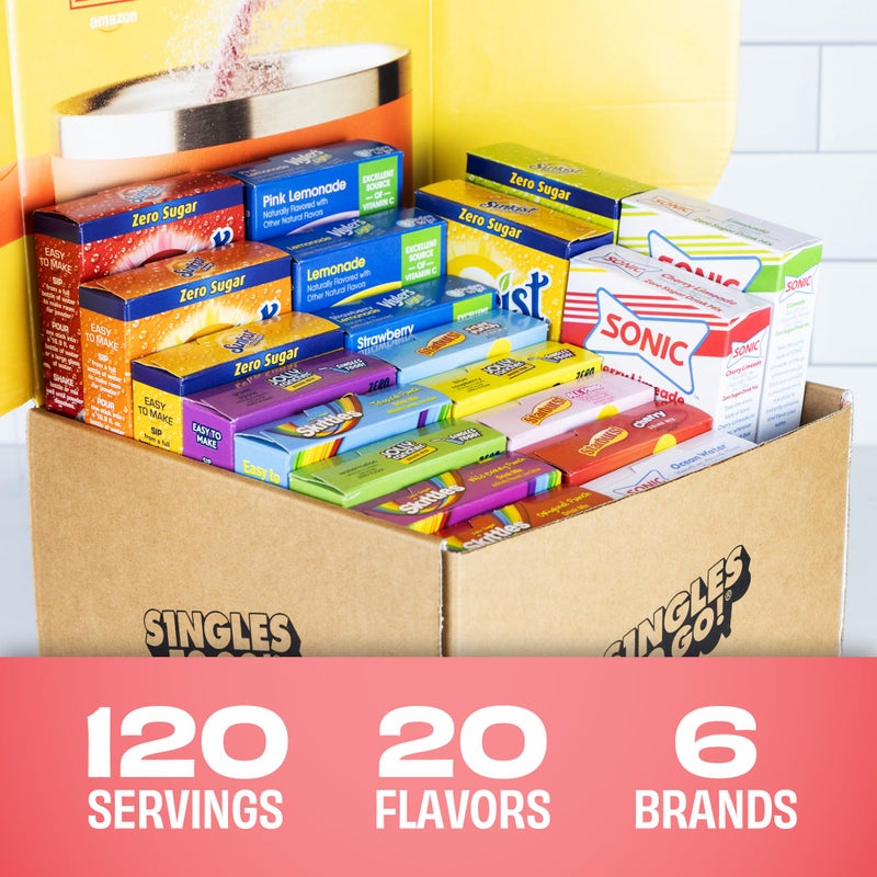 Singles To Go! 120ct Bulk Variety Pack - 20 Different Flavors from Skittles, Sonic, Sunkist, Starburst and More - Sugar Free Drink Mix Packets - Sugar Free Water Flavoring Packets - Image 2