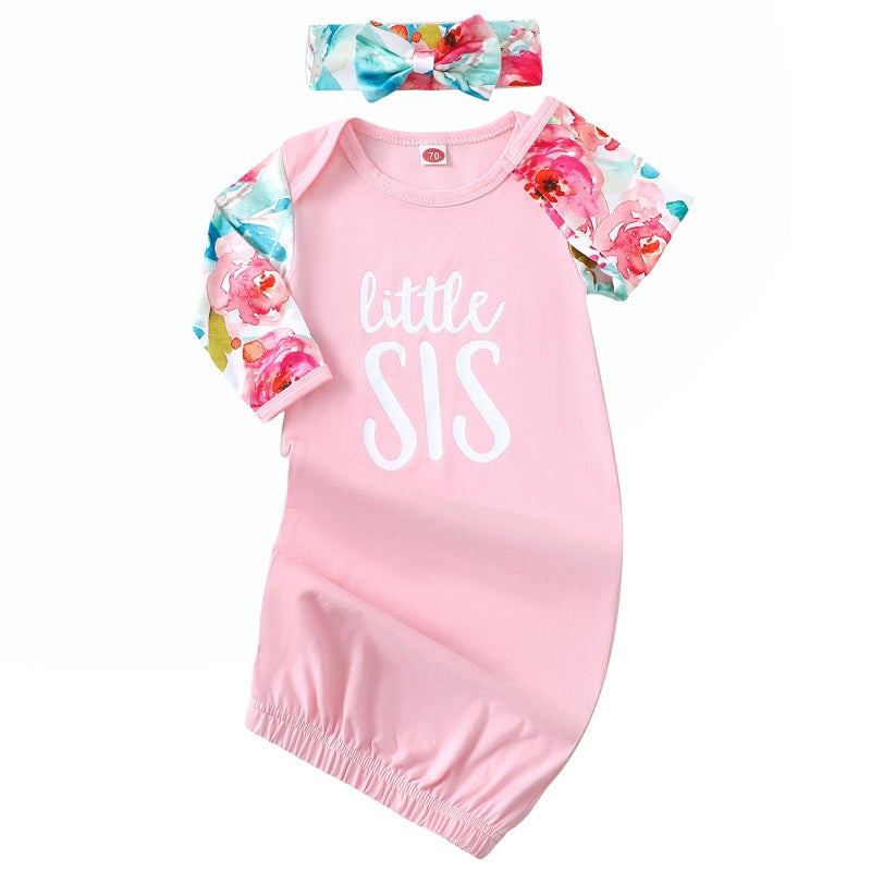 AMAWMW Newborn Baby Girl Floral Sleeper Gowns Little Sister Nightgown Outfit Baby Girl Shower Gifts Stuff Essential Item - Image 1