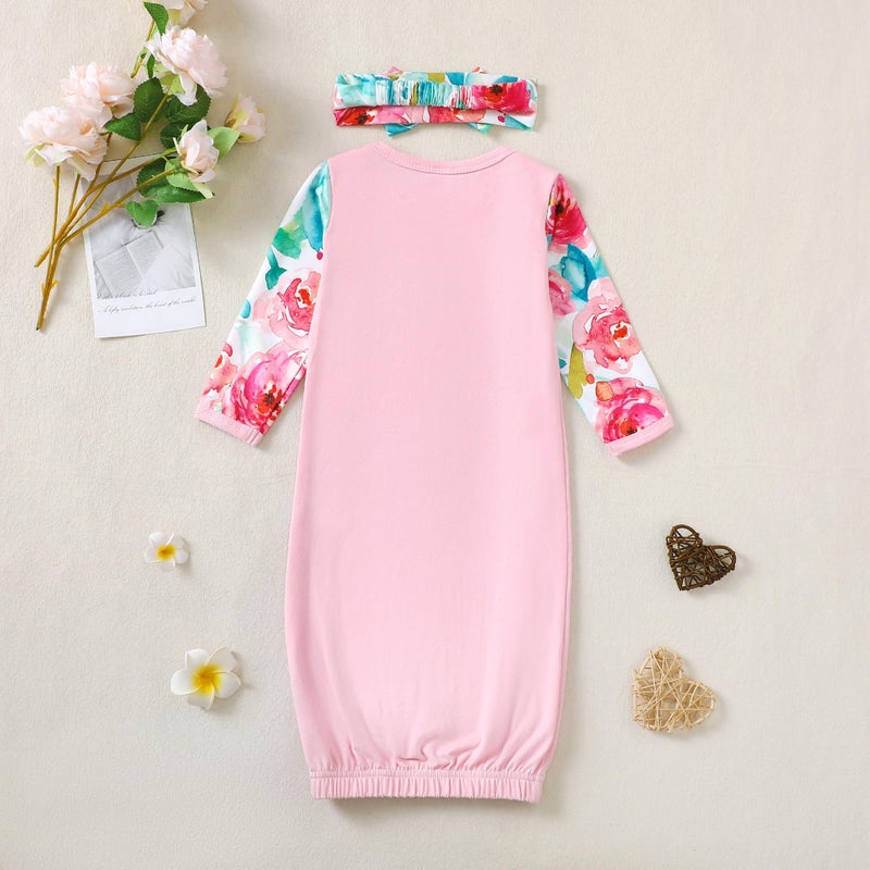 AMAWMW Newborn Baby Girl Floral Sleeper Gowns Little Sister Nightgown Outfit Baby Girl Shower Gifts Stuff Essential Item - Image 3