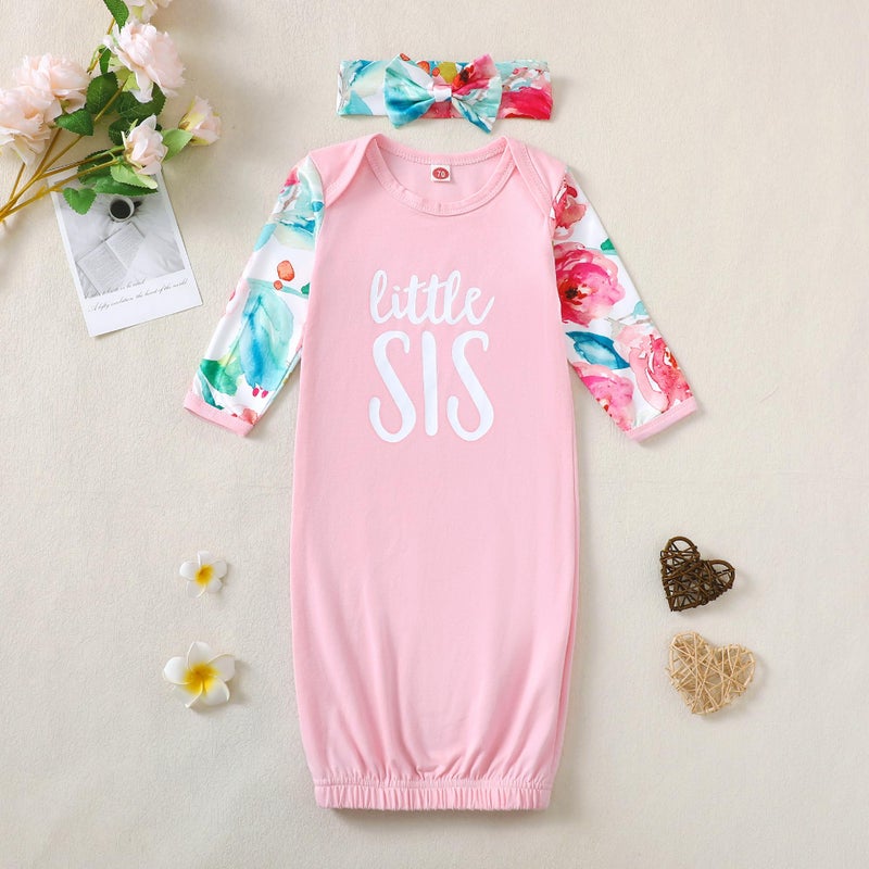 AMAWMW Newborn Baby Girl Floral Sleeper Gowns Little Sister Nightgown Outfit Baby Girl Shower Gifts Stuff Essential Item - Image 2