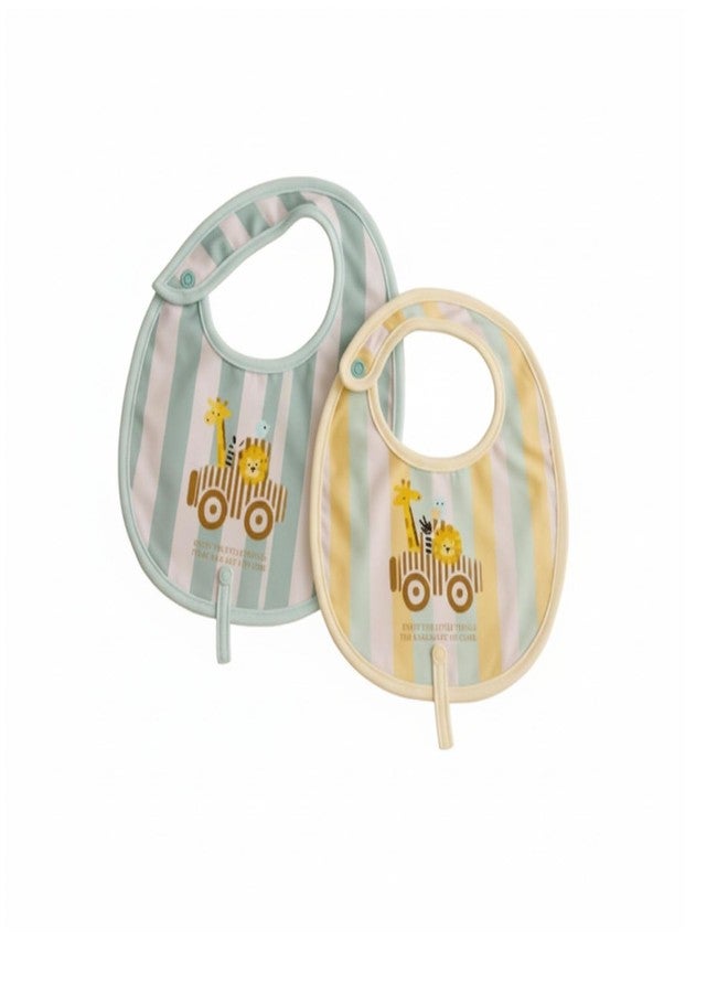 Adhigams Jungle Wheels 100% Organic Cotton Baby Bibs Set of 2 | Soft Washable Feeding Bib & Apron for newborn Boys & Girls | Waterproof, Adjustable Drool Bibs & Baby Shower Gift Essentials - Image 1