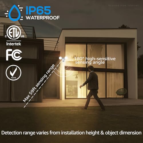 LEONLITE COB LED Security Light, Motion Sensor Flood Lights Outdoor, Aluminum, 3 Modes Motion Detector+Dusk to Dawn+Switch Control, 100-277V, Adjustable 2-Head, IP65, 3000K Warm White, ETL, White - Image 3