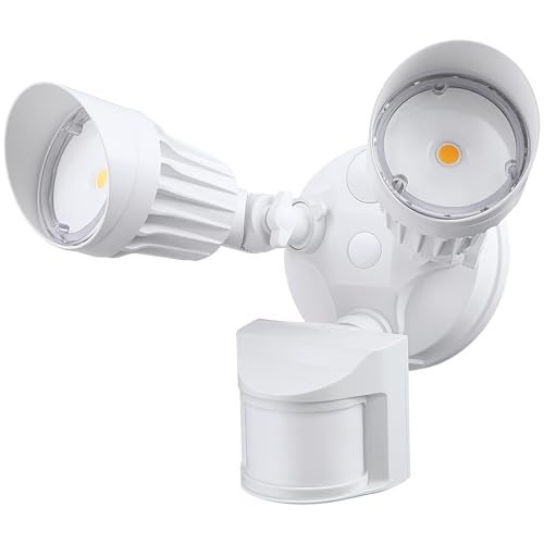 LEONLITE COB LED Security Light, Motion Sensor Flood Lights Outdoor, Aluminum, 3 Modes Motion Detector+Dusk to Dawn+Switch Control, 100-277V, Adjustable 2-Head, IP65, 3000K Warm White, ETL, White - Image 1