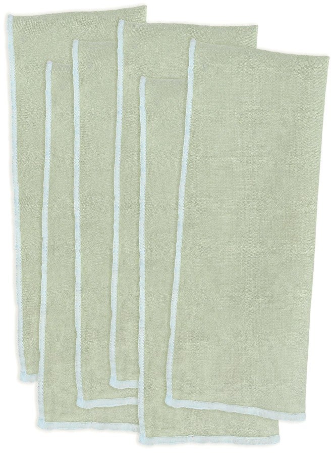 ELYN Linen Napkins, Reusable & Washable Cloth Napkins, Made with 100% European Flax Linen, Set of 6, 18 x18 inches, Soft & Elegant Dinner Napkins for All Occasions & Home Décor (Sage/Light Blue) - Image 1