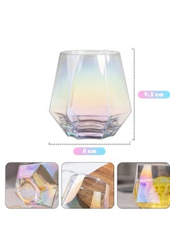 Y&D Colorful Diamond Stemless Wine Glass, 4 Piece Modern Rainbow Dazzling Frosted Hexagonal Glass Water Gold Whiskey Home Milk For Holding White Wine, Red Etc.  - Image 5