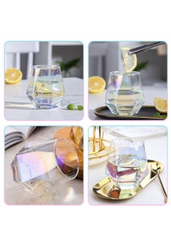 Y&D Colorful Diamond Stemless Wine Glass, 4 Piece Modern Rainbow Dazzling Frosted Hexagonal Glass Water Gold Whiskey Home Milk For Holding White Wine, Red Etc.  - Image 4