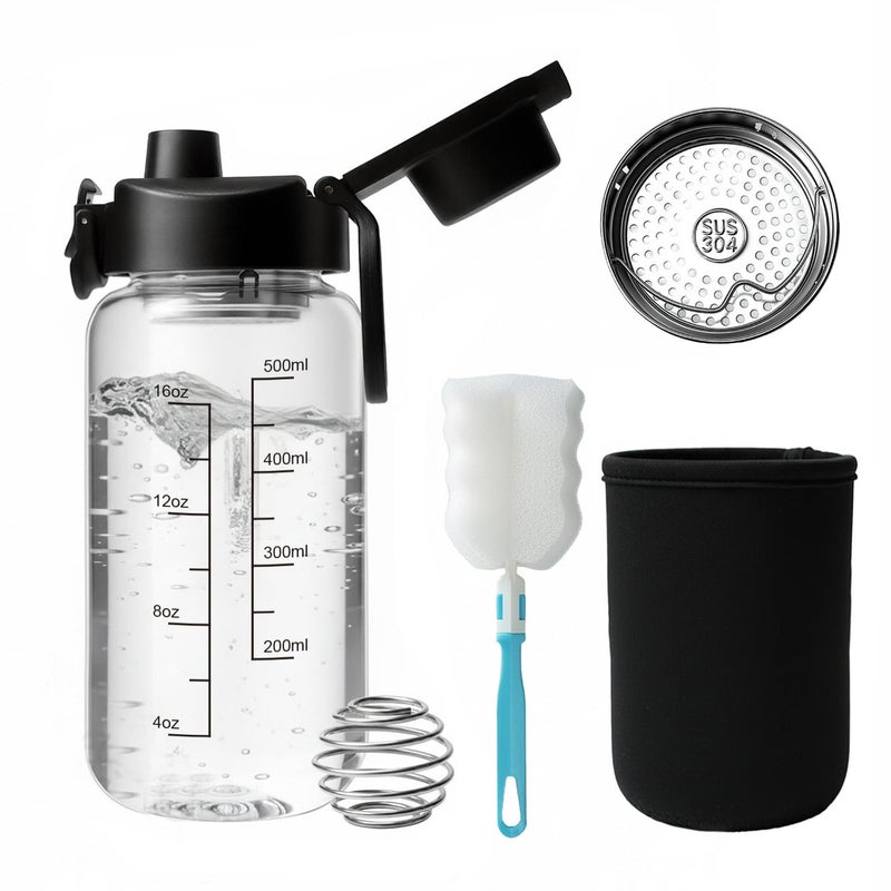 Neodaco 20 OZ Glass Shaker Bottle, Odorless Sport Water Bottle with 304 Stainless Steel Ball and Removable Cleaning Brush for Fitness Protein Mixes - Image 1