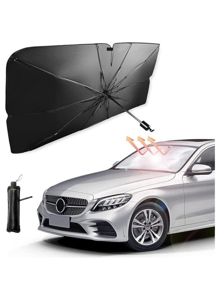 Bastec MYK Car Windshield Sun Shade Umbrella,Car UV Sunshade Umbrella Windshield Block Cover,Foldable Car Sun Visor Windshields Sun Shade Cover for Most Car with Leather storage pocket 140 * 80cm - Image 1
