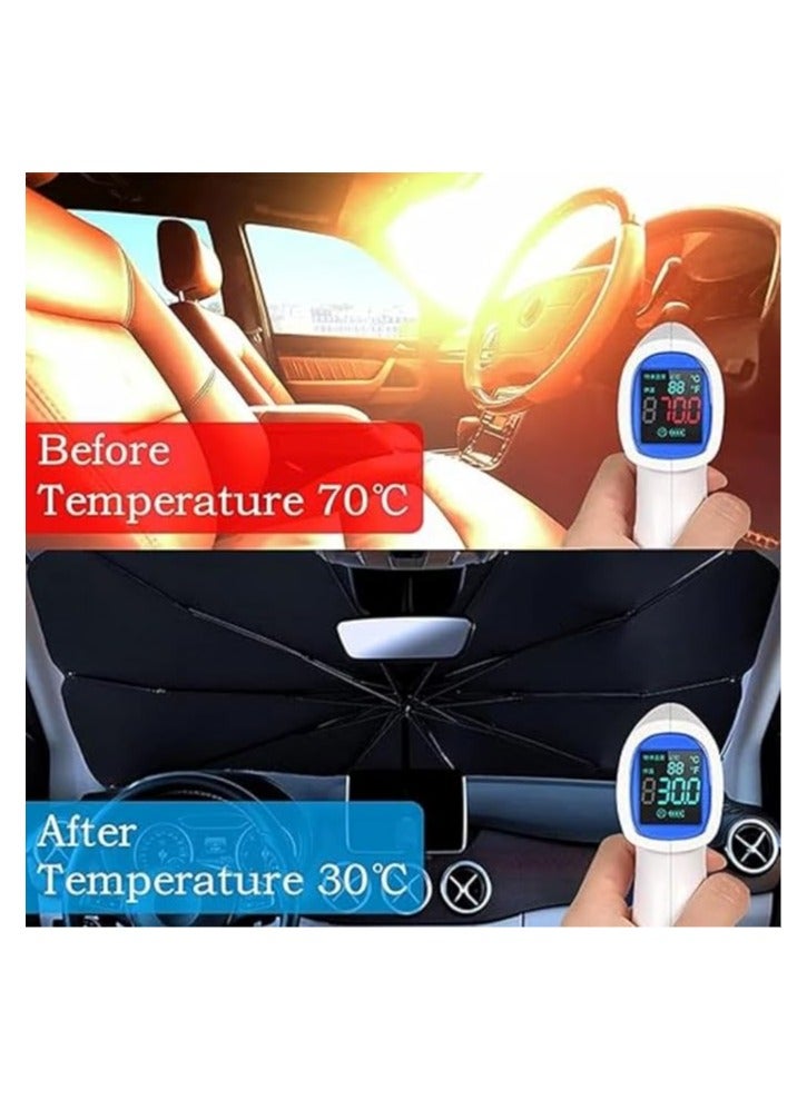 Bastec MYK Car Windshield Sun Shade Umbrella,Car UV Sunshade Umbrella Windshield Block Cover,Foldable Car Sun Visor Windshields Sun Shade Cover for Most Car with Leather storage pocket 140 * 80cm - Image 3