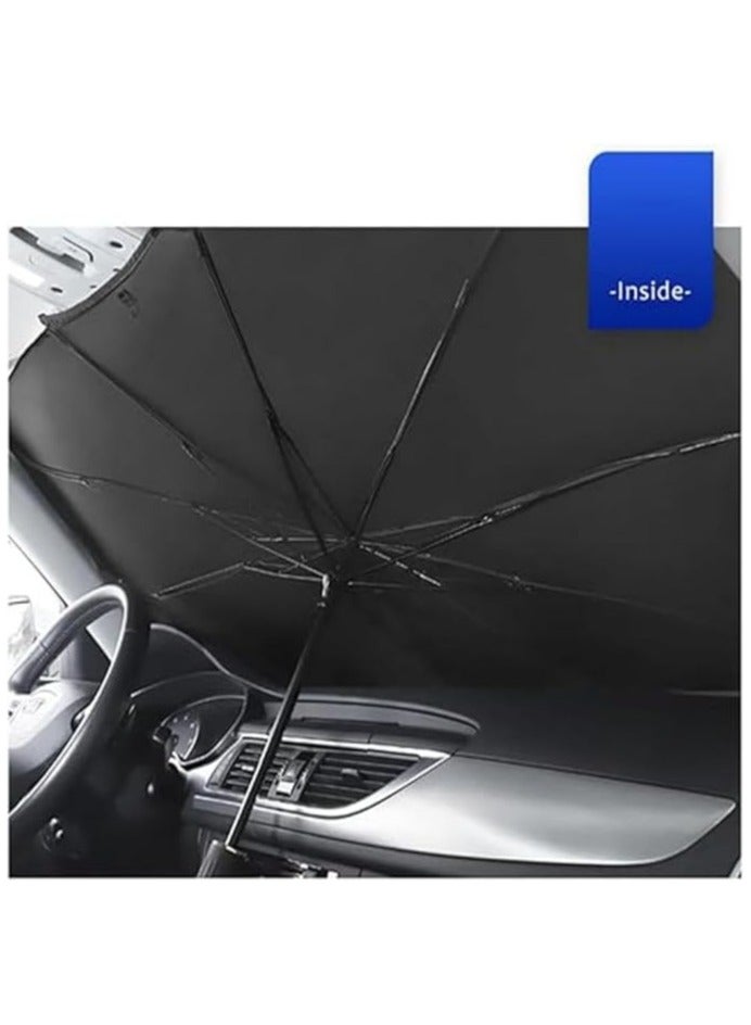 Bastec MYK Car Windshield Sun Shade Umbrella,Car UV Sunshade Umbrella Windshield Block Cover,Foldable Car Sun Visor Windshields Sun Shade Cover for Most Car with Leather storage pocket 140 * 80cm - Image 4