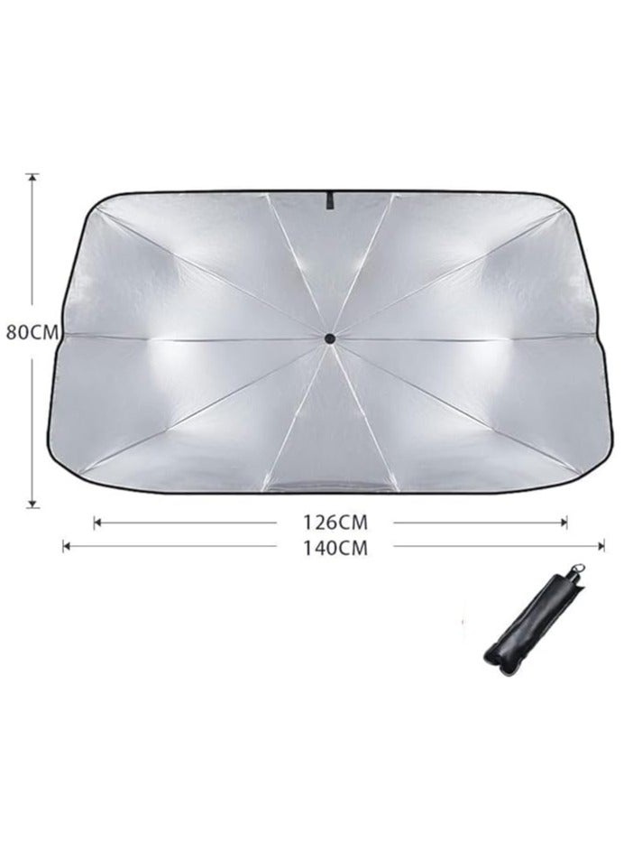 Bastec MYK Car Windshield Sun Shade Umbrella,Car UV Sunshade Umbrella Windshield Block Cover,Foldable Car Sun Visor Windshields Sun Shade Cover for Most Car with Leather storage pocket 140 * 80cm - Image 5