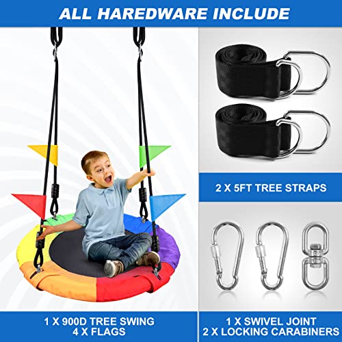 Odoland 24 inch Chidren Tree Swing Net Swing Outdoor Kid Platform Swing with Detachable 600LB Weight Load Oxford Fabric and Adjustable Hanging Ropes for Tree, Backyard and Indoor Color - Image 2