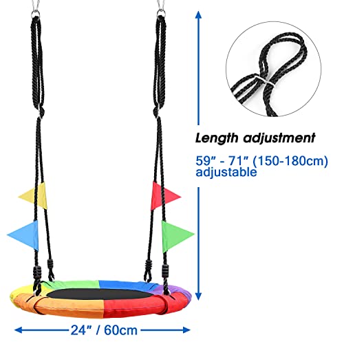 Odoland 24 inch Chidren Tree Swing Net Swing Outdoor Kid Platform Swing with Detachable 600LB Weight Load Oxford Fabric and Adjustable Hanging Ropes for Tree, Backyard and Indoor Color - Image 3
