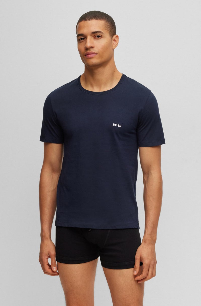 BOSS Mens 3-Pack Crew Neck Cotton Jersey T-Shirts T Shirt, Bright White, Blue Navy, Soil Black, Medium US - Image 2