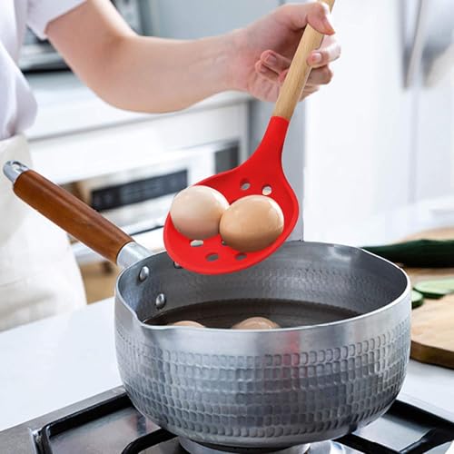 Oicia Kitchen Skimmer for Non-Stick Cookware, Silicone Large Non-Stick Slotted Cooking Ladle for Draining and Straining, Deep Fry Jhara, Puri Strainer for Frying, Deep Frying Skimmer (Pack of 1, Red) - Image 5