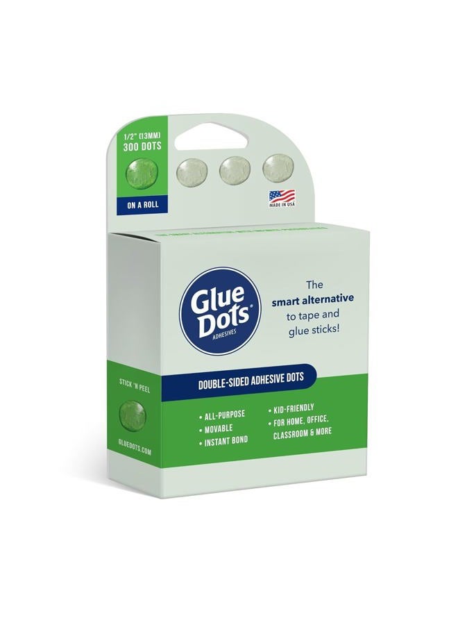 Glue Dots , Roll for everyday uses, ½”, .5 Inch, 300 Dots, Movable, Repositionable, Multi-Functional, Label Containers, Glue Stick and Tape Alternative, Clear - Image 1