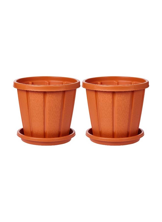 Cosmoplast طقم 2 من أصيص الزهور مع صينية من خشب الأرز 12  - Image 1