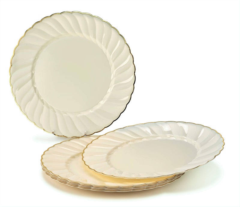 OCCASIONS FINEST PLA "" OCCASIONS "" 50 Plates Pack (25 Guests)-Vintage Wedding Party Disposable Plastic Plate Set -25 x 10.25'' Dinner + 25 x 7.5'' Salad/dessert plates (Blossom Ivory & Gold) - Image 2