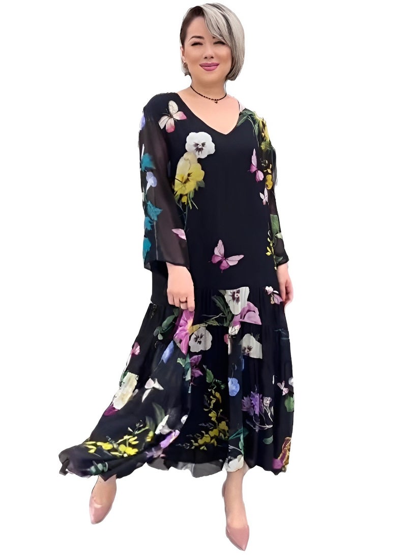 ريوكل فستان ماكسي نسائي فستان زهري بوهيمي كاجوال برقبة على شكل حرف V وكشكشة وأكمام قصيرة وفستان متوسط ​​الطول من التول للشاطئ - Image 5