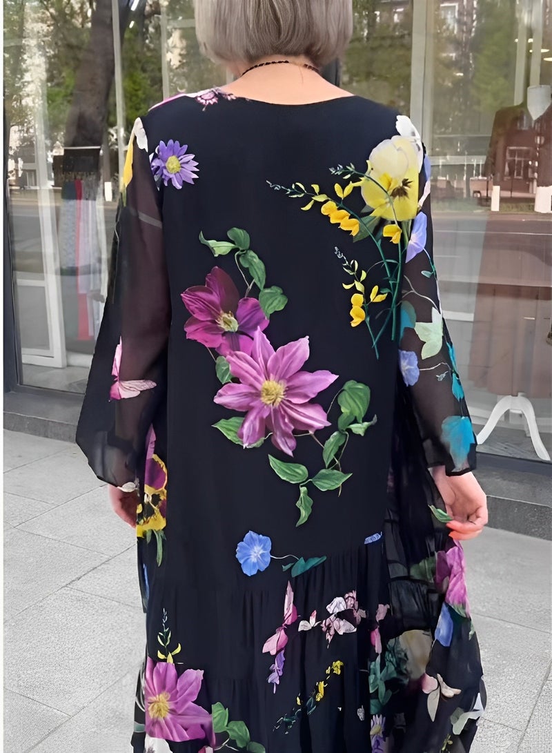 ريوكل فستان ماكسي نسائي فستان زهري بوهيمي كاجوال برقبة على شكل حرف V وكشكشة وأكمام قصيرة وفستان متوسط ​​الطول من التول للشاطئ - Image 4