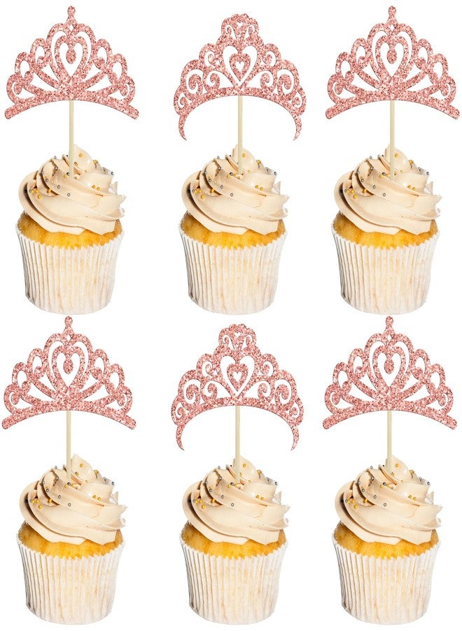 Ephlyn 30Pcs Crown Cupcake Toppers Glitter Magic Academy Witch Theme Cupcake Picks for Magic Witch Theme Baby Shower Birthday Party Cake Decorations SuppliesRose Gold - Image 1