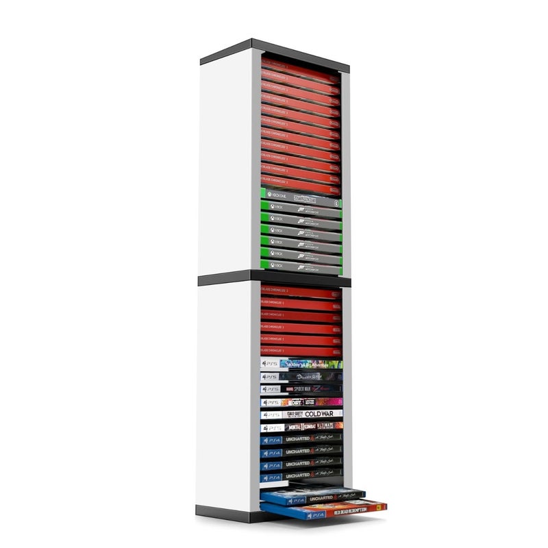 TNP Products Video Game Storage Tower (36 CD Disc Blu-ray Case) Universal DVD Holder Shelf Rack Stand Vertical Organizer for Nintendo Switch PS5 Playstation 4 Xbox Movies - Image 1