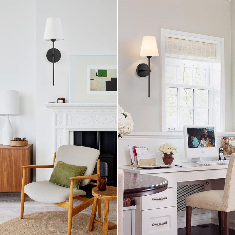 VRCT Wall Sconces Retro Industrial Wall Lamps Bathroom Vanity Sconces Wall Lighting with White Fabric Shade Suitable for Bedroom Living Room Corridor Kitchen Pack of 1 - Image 4