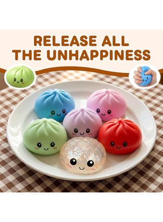 Dumpling Squishies Toy, Giant Glitter Dumpling, Colorful Steamed Bun Stress Balls Fidget Sensory Toy,Squeeze Dough Ball Stress Relief Hand Toys with Food Steamer Stretchy Desk Toys (Pink) - view 4