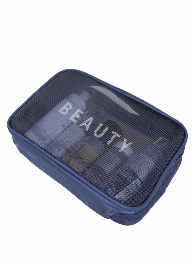 4Pcs Clear Mesh Makeup Bag Set - Mini Portable Toiletry Pouches with Zipper for Travel & Daily Use (Gray) - Image 4