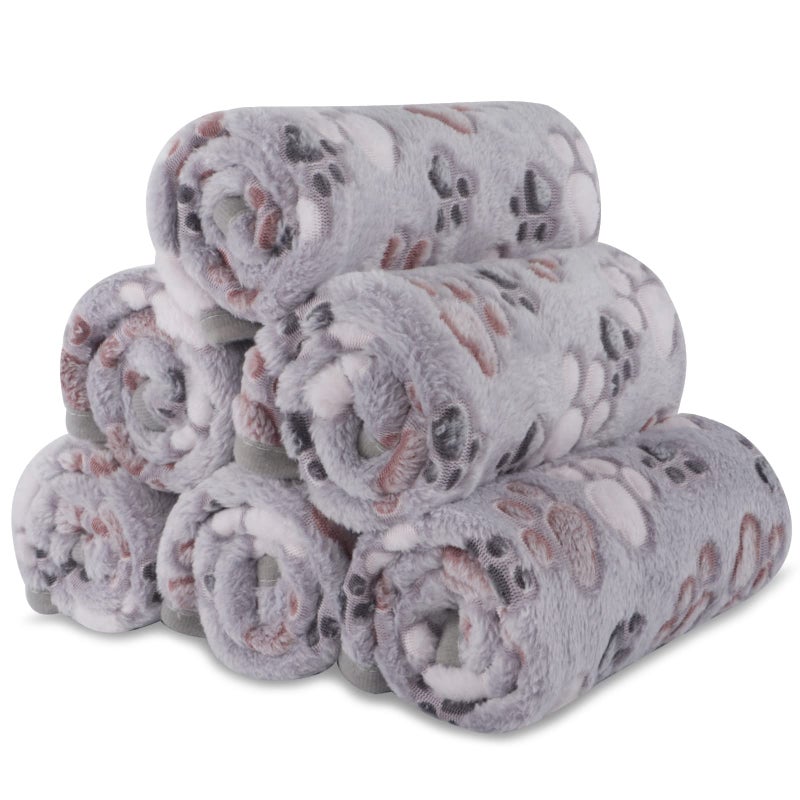 BVAGSS 6 Pack Small Dog Blanket Super Soft Warm Pet Cover Blankets Paw Print Puppy Fleece Flannel Blanket for Small Medium Dogs and Cats MW003 - Image 3