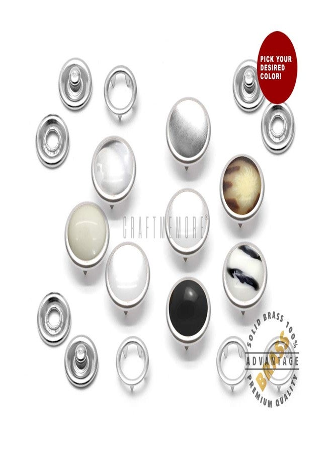 CRAFTMEMORE 20 Sets 12mm Pearl Snaps Fasteners Pearl-Like Prong Snap Button for Western Shirt Clothes Popper Studs - Antique Brass Rim Setting (12 mm, White-Brass Set) - Image 2