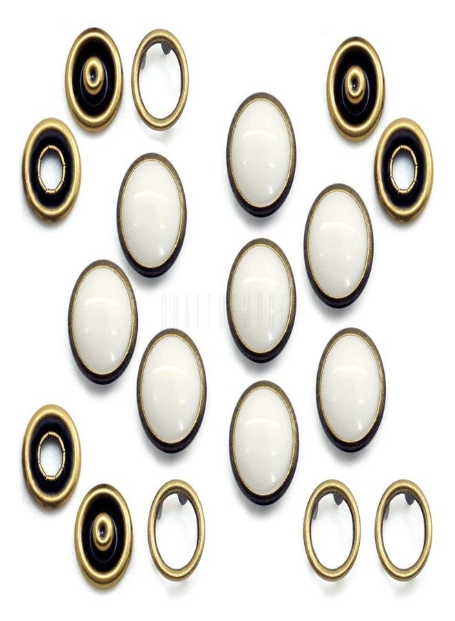 CRAFTMEMORE 20 Sets 12mm Pearl Snaps Fasteners Pearl-Like Prong Snap Button for Western Shirt Clothes Popper Studs - Antique Brass Rim Setting (12 mm, White-Brass Set) - Image 1