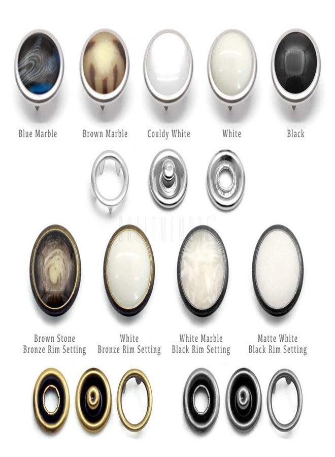 CRAFTMEMORE 20 Sets 12mm Pearl Snaps Fasteners Pearl-Like Prong Snap Button for Western Shirt Clothes Popper Studs - Antique Brass Rim Setting (12 mm, White-Brass Set) - Image 3