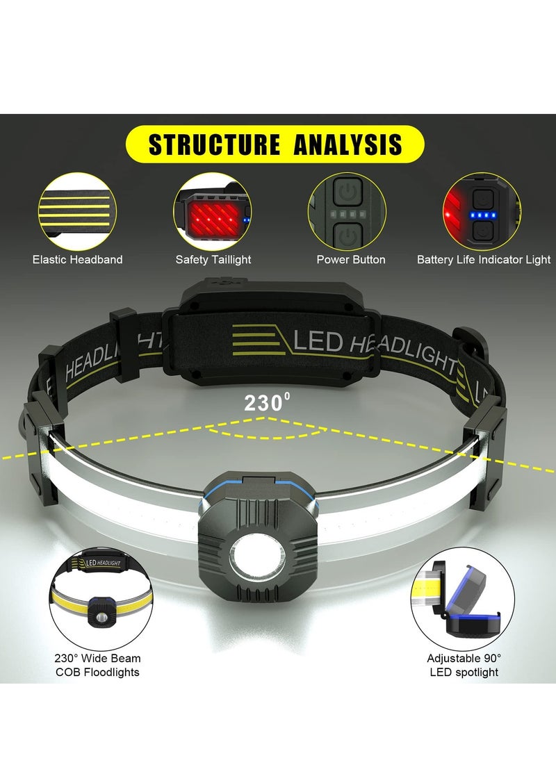 Rechargeable LED Headlamp with Red Taillight, 230° Wide Beam, IPX6 Waterproof, 10 Light Modes, Lightweight Design for Running, Camping, Hiking, Fishing, and Outdoor Activities. - Image 3