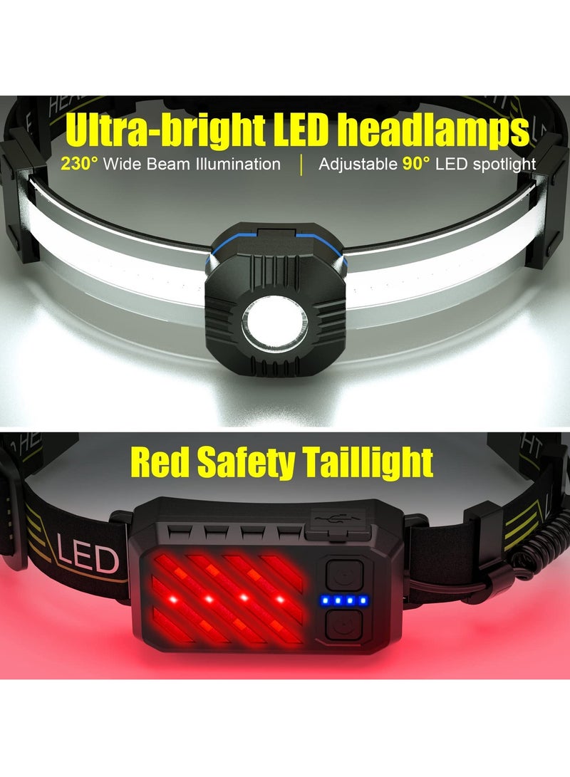 Rechargeable LED Headlamp with Red Taillight, 230° Wide Beam, IPX6 Waterproof, 10 Light Modes, Lightweight Design for Running, Camping, Hiking, Fishing, and Outdoor Activities. - Image 2