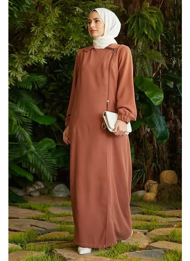 Neways 6541-KREP Side Zippered Abaya Brown