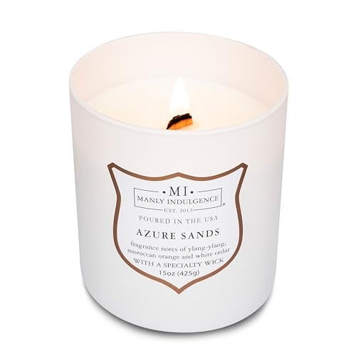 Manly Indulgence Azure Sands Scented Candles for Men, 15 oz Wooden Wick, Premium Soy Blend Wax, 60H Burn, Candles for Home Scented - Made in The USA - Image 4
