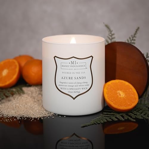 Manly Indulgence Azure Sands Scented Candles for Men, 15 oz Wooden Wick, Premium Soy Blend Wax, 60H Burn, Candles for Home Scented - Made in The USA - Image 3