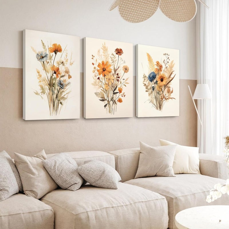 Joocrise Botanical Floral Wall Art Set of 3 Vintage Wildflower Canvas Wall Decor Watercolor Rustic Farmhouse Wall Art Aesthetic Botanical Pictures Vintage Floral Prints for Bedroom 24x36 Inch Ready to Hang - Image 5