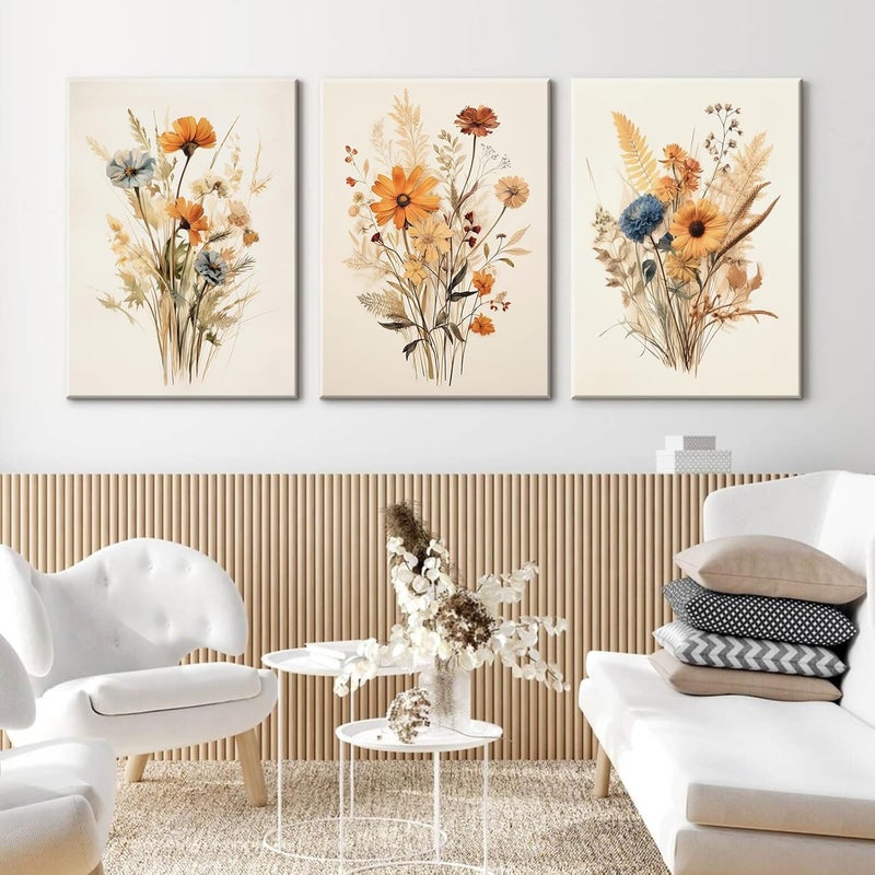 Joocrise Botanical Floral Wall Art Set of 3 Vintage Wildflower Canvas Wall Decor Watercolor Rustic Farmhouse Wall Art Aesthetic Botanical Pictures Vintage Floral Prints for Bedroom 24x36 Inch Ready to Hang - Image 4