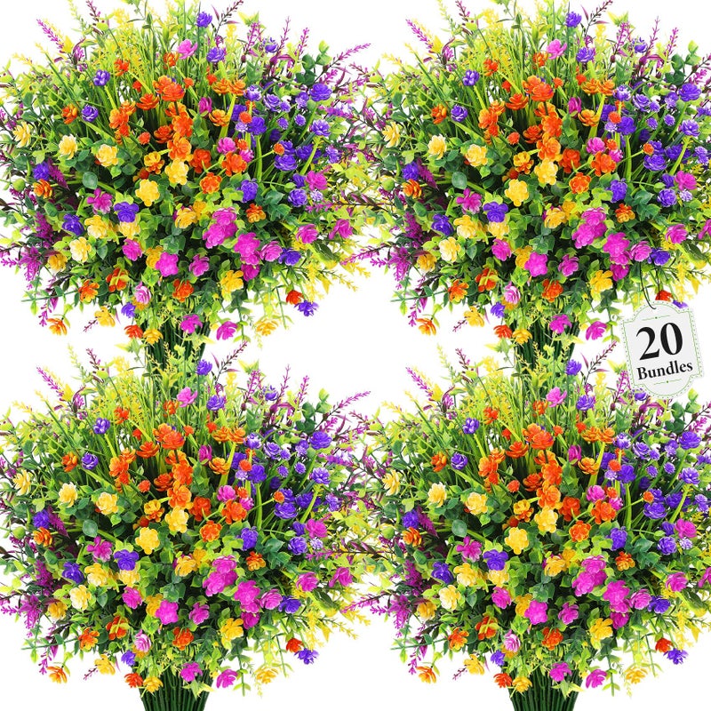 Besteek 20 Bundles Artificial Flowers for Outdoors Fake Plastic Flowers UV Resistant Realistic Faux Plants Shrubs for Spring Summer Garden Porch Yard Patio Planter Window Box Home Decor Mixedcolor - Image 2