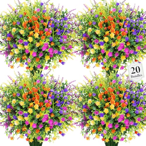 Besteek 20 Bundles Artificial Flowers for Outdoors Fake Plastic Flowers UV Resistant Realistic Faux Plants Shrubs for Spring Summer Garden Porch Yard Patio Planter Window Box Home Decor Mixedcolor - Image 1