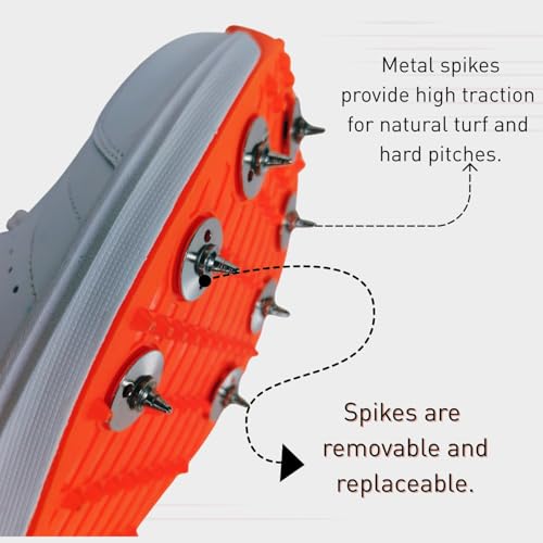 Prokick Revolt Pro Spike Cricket Shoes | Lightweight & Durable | Metal Spikes for Superior Grip | Ideal for Batting, Bowling & Fielding WHITE/BLACK/ORANGE-10 UK - Image 5