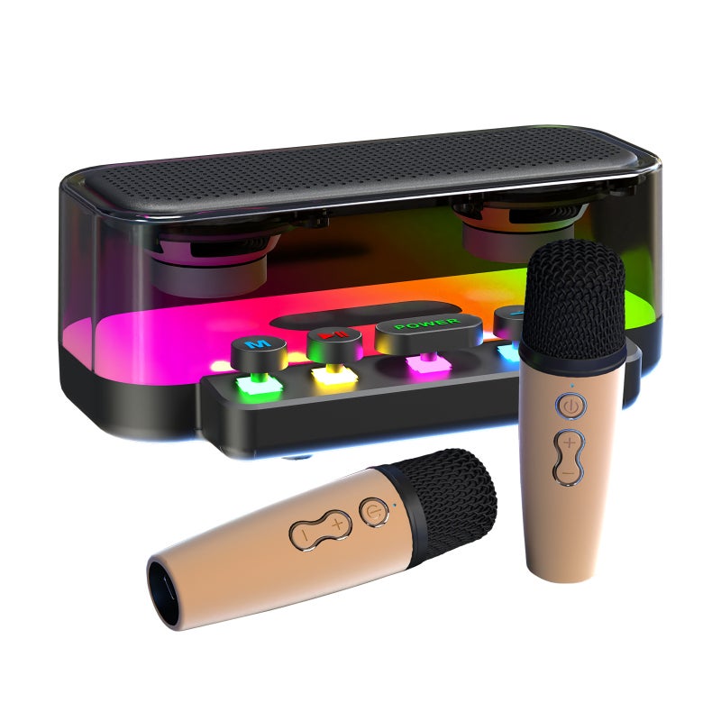Portable Karaoke Machine: Black, Dual Mini Microphones, Adjustable Volume & Light Control, Long Battery Life - Multiple Connectivity Options, BT Speaker for Adults, Home Parties & Outdoor Gatherings - Image 1