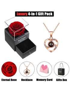 Adando Adando Eternal Rose with Gift Box Cute Eternal Red Rose Set with I Love You Necklace Handmade Preserved Rose Jewelry Box for Mom/Wife/Girlfriend A Romantic Gift for Her  - Image 2