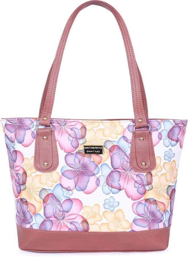 Nexeura Women's Floral Print Tote Handbag, PU Leather, Rectangle Shape, Water Resistant, 2 Pockets, Adjustable Shoulder Strap, 300g (MAROON) - Image 1