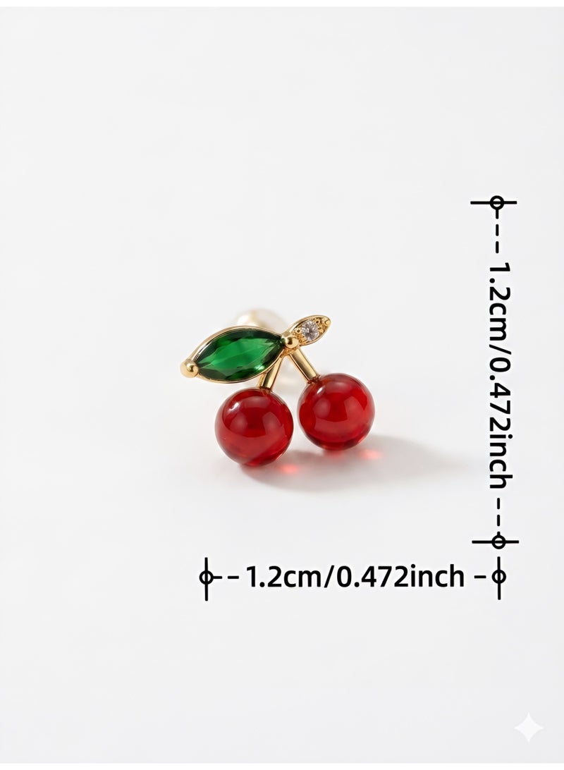 Cute Cherry-themed Minimalist Jewelry Set - Stainless Steel Gold Plated Necklace & Earrings - Perfect for Daily Wear, Dates, and Birthday Gifts for Women - 3pcs Set - Image 5