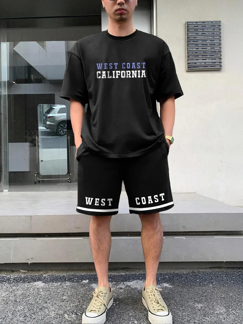 NOBERO Men's Black Cotton Blend Co-Ord Set