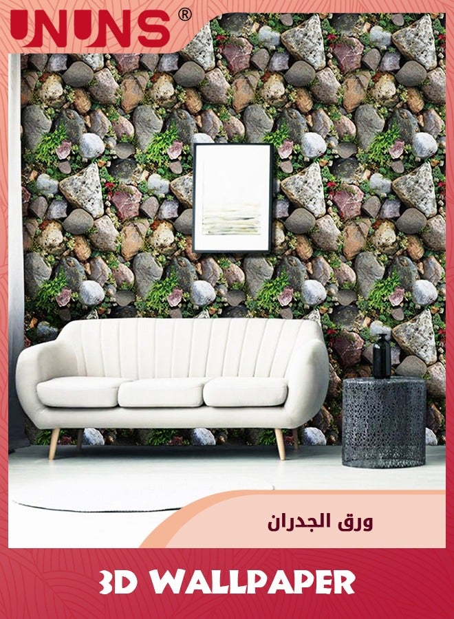 UNUNS 3D Self-Adhesive Wallpaper,Faux Stone Peel And Stick Wallpaper,Water Proof Spillage Proof, Realistic Flower Rock Stone PVC Wallpaper For House Decoration 45cm x 10m - Image 2